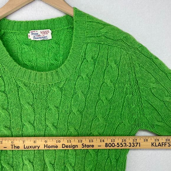 DEANS OF SCOTLAND Sweater Womens 34 Shetland Wool Cable Hand Knit Green HK VTG - Picture 12 of 14